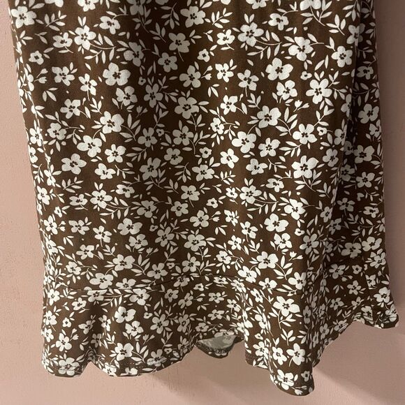 Misty Rose Brown & Cream Floral Print A-Line Mini Dress Size L GUC - Picture 11 of 12